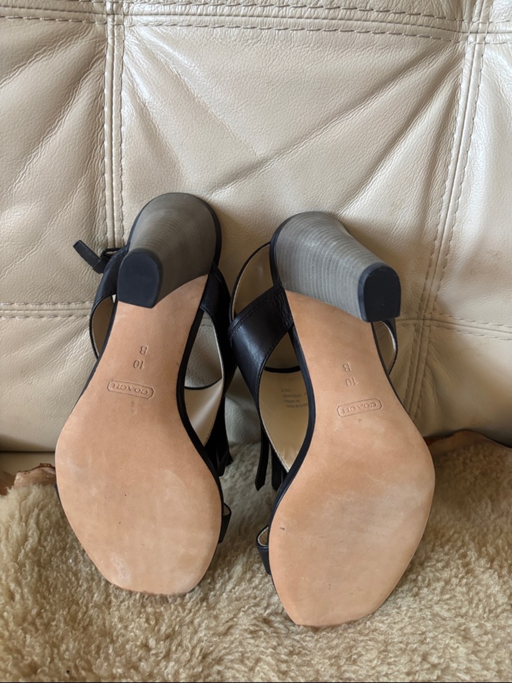 Coach Black Leather Tassel Slingback Sandals with Ankle Strap - Picture 7 of 11